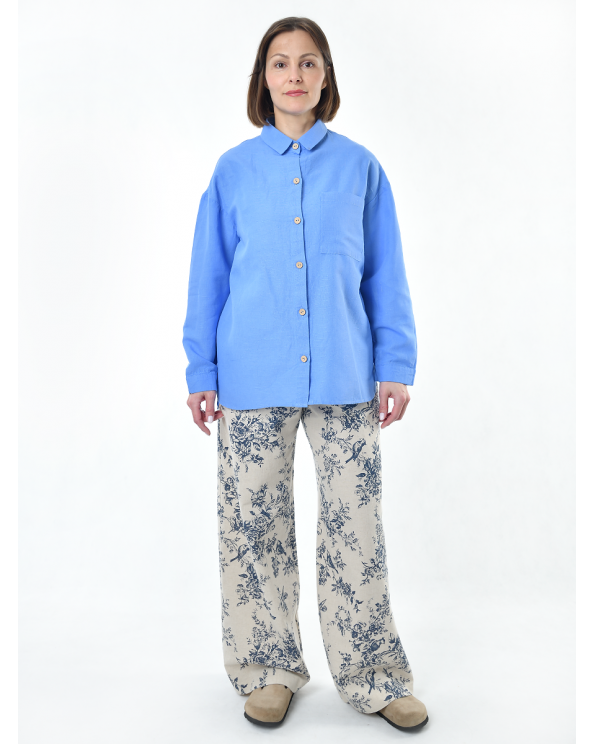 Блузка женская из льна #046, цвет голубой