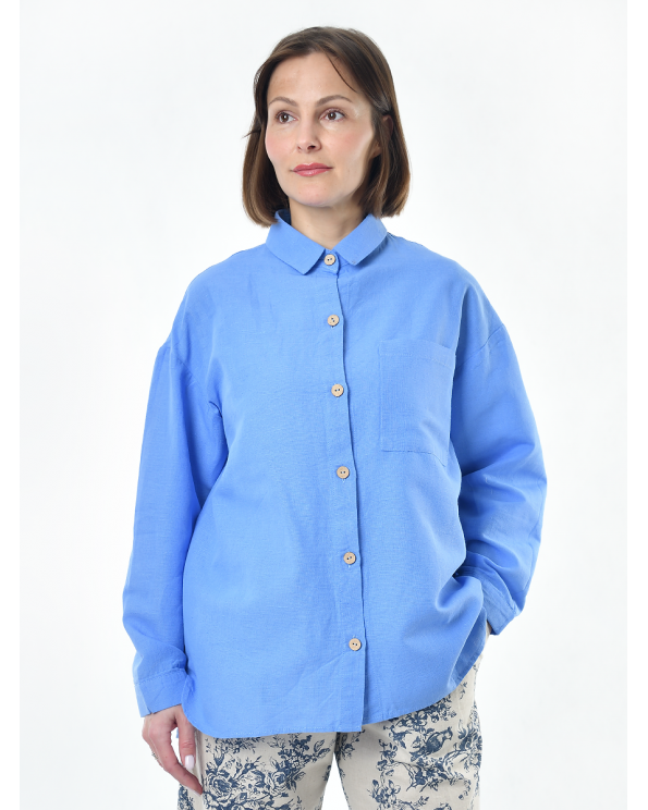 Блузка женская из льна #046, цвет голубой