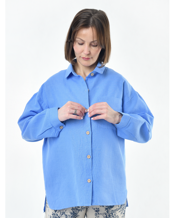 Блузка женская из льна #046, цвет голубой