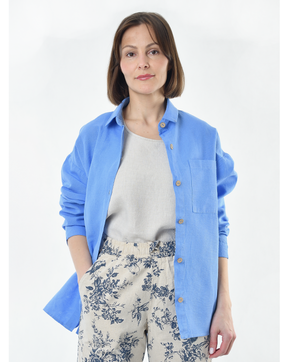 Блузка женская из льна #046, цвет голубой