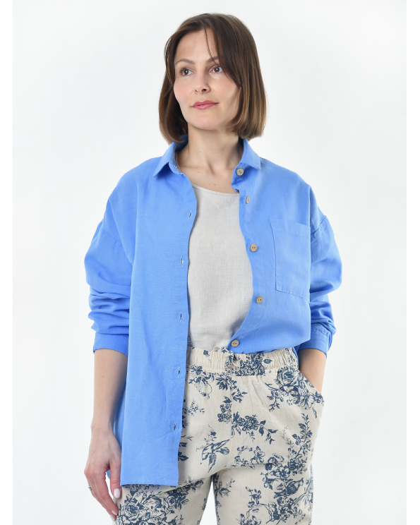 Блузка женская из льна #046, цвет голубой