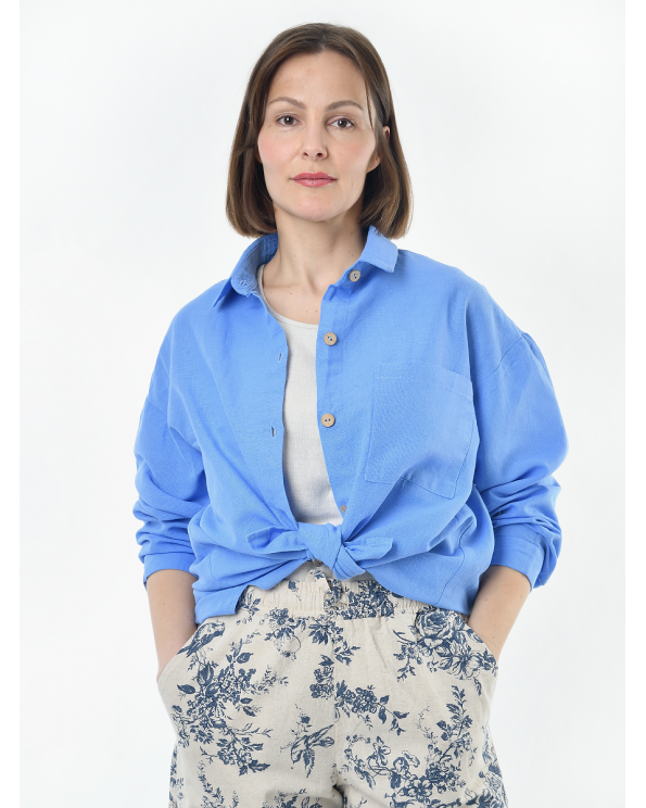 Блузка женская из льна #046, цвет голубой
