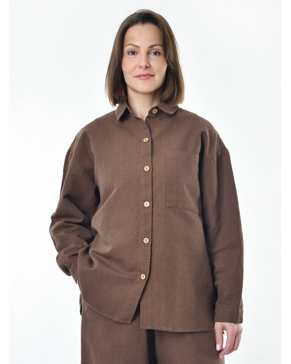 Блузка женская из льна #046, цвет коричневый Блузка женская из льна #046, цвет коричневый