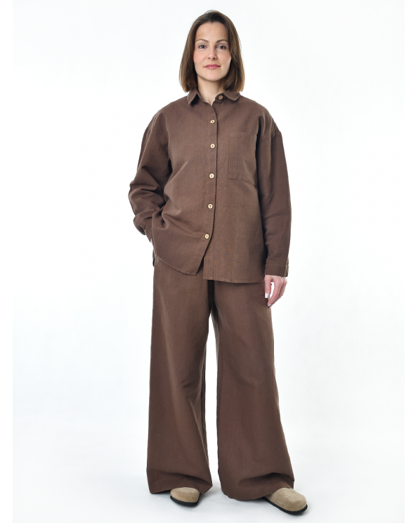 Блузка женская из льна #046, цвет коричневый Блузка женская из льна #046, цвет коричневый
