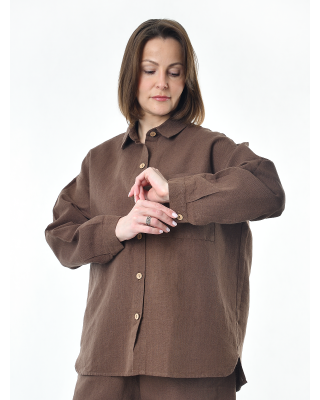 Блузка женская из льна #046, цвет коричневый