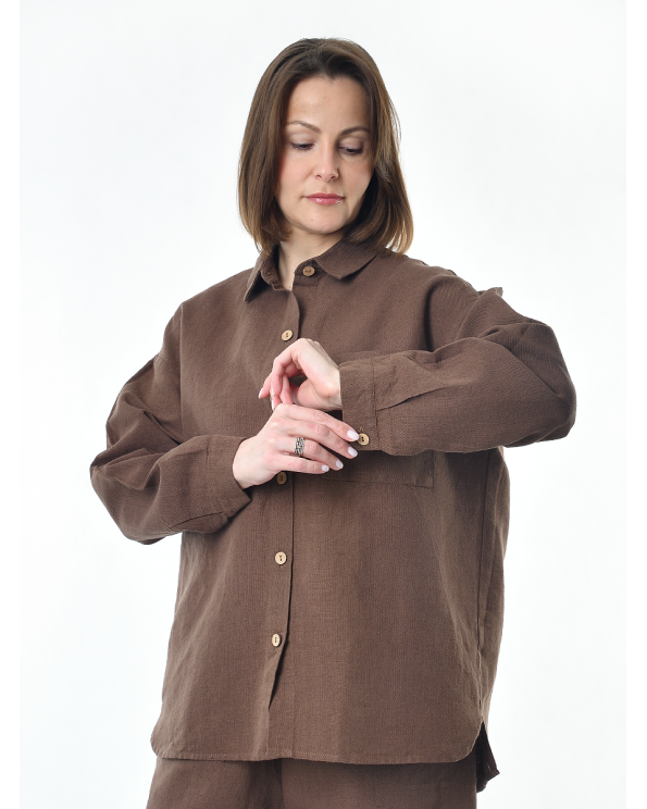 Блузка женская из льна #046, цвет коричневый Блузка женская из льна #046, цвет коричневый