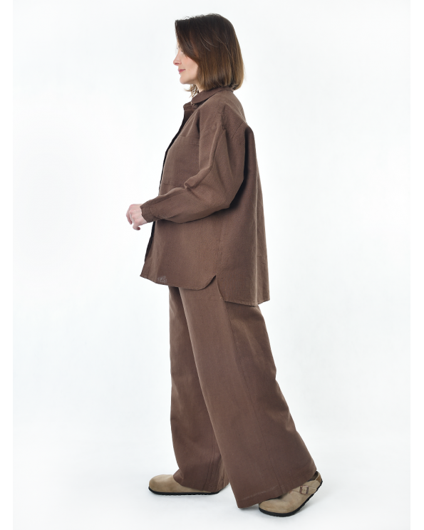 Блузка женская из льна #046, цвет коричневый Блузка женская из льна #046, цвет коричневый