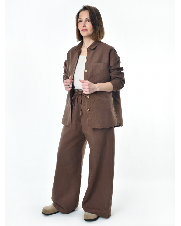Блузка женская из льна #046, цвет коричневый Блузка женская из льна #046, цвет коричневый
