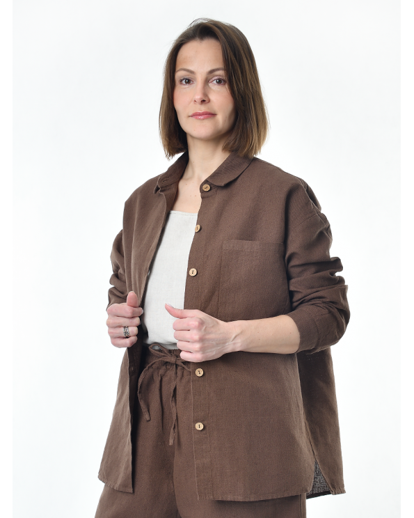 Блузка женская из льна #046, цвет коричневый Блузка женская из льна #046, цвет коричневый