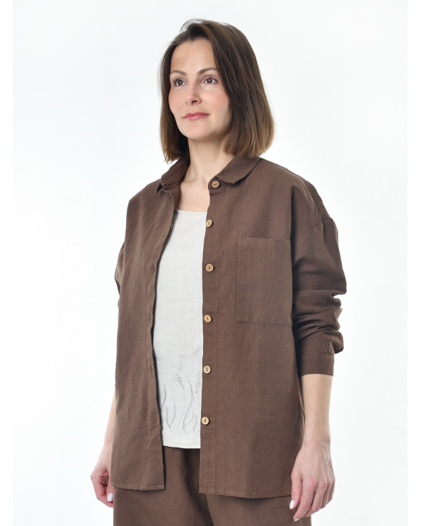 Блузка женская из льна #046, цвет коричневый Блузка женская из льна #046, цвет коричневый