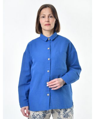 Блузка женская из льна #046, цвет светло-синий