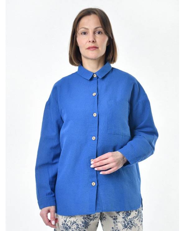 Блузка женская из льна #046, цвет светло-синий