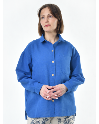 Блузка женская из льна #046, цвет светло-синий