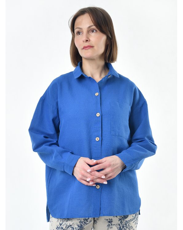 Блузка женская из льна #046, цвет светло-синий