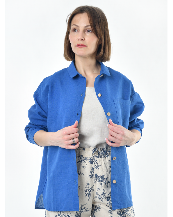 Блузка женская из льна #046, цвет светло-синий