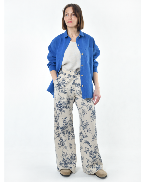 Блузка женская из льна #046, цвет светло-синий