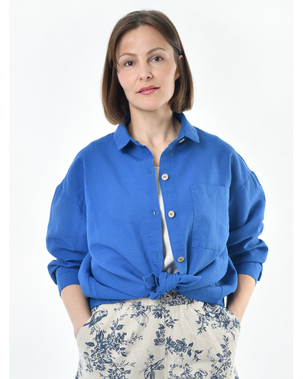 Блузка женская из льна #046, цвет светло-синий