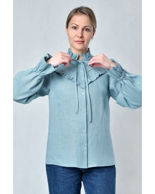 Блузка женская из льна #055, цвет серо-голубой