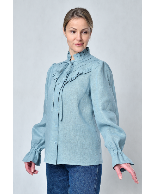 Блузка женская из льна #055, цвет серо-голубой