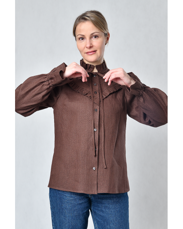 Блузка женская из льна #055, цвет шоколадный