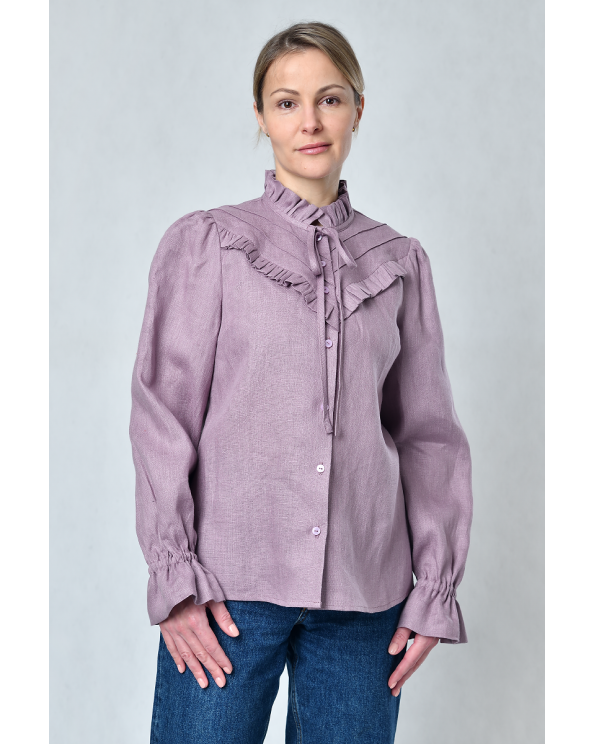 Блузка женская из льна #055, цвет сиреневый