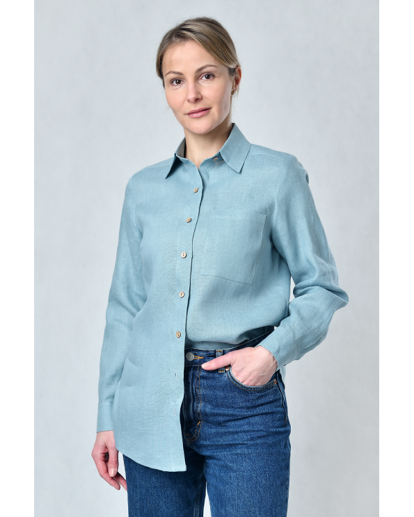 Блузка женская из льна #056, цвет серо-голубой