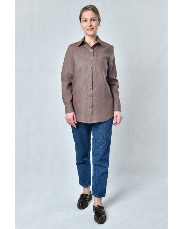Блузка женская из льна #056, цвет светло-коричневый
