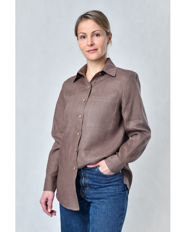 Блузка женская из льна #056, цвет светло-коричневый