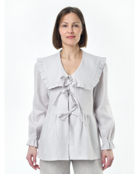 Блузка женская из льна #059, ткань светло-бежевая