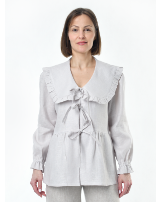 Блузка женская из льна #059, ткань светло-бежевая