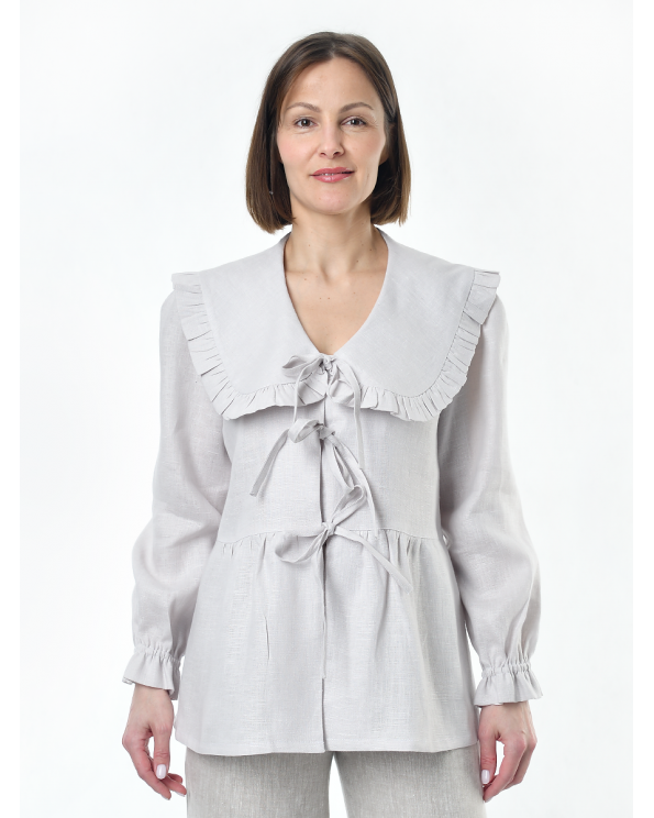 Блузка женская из льна #059, ткань светло-бежевая