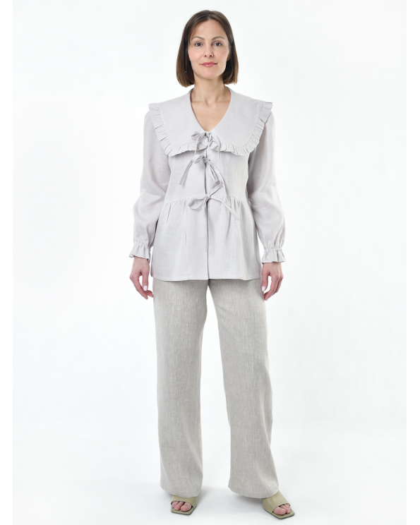 Блузка женская из льна #059, ткань светло-бежевая