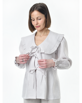 Блузка женская из льна #059, ткань светло-бежевая