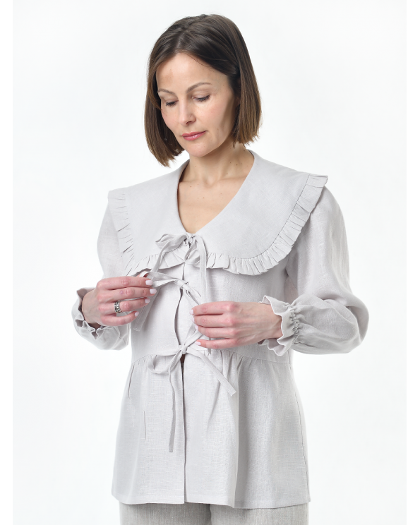 Блузка женская из льна #059, ткань светло-бежевая