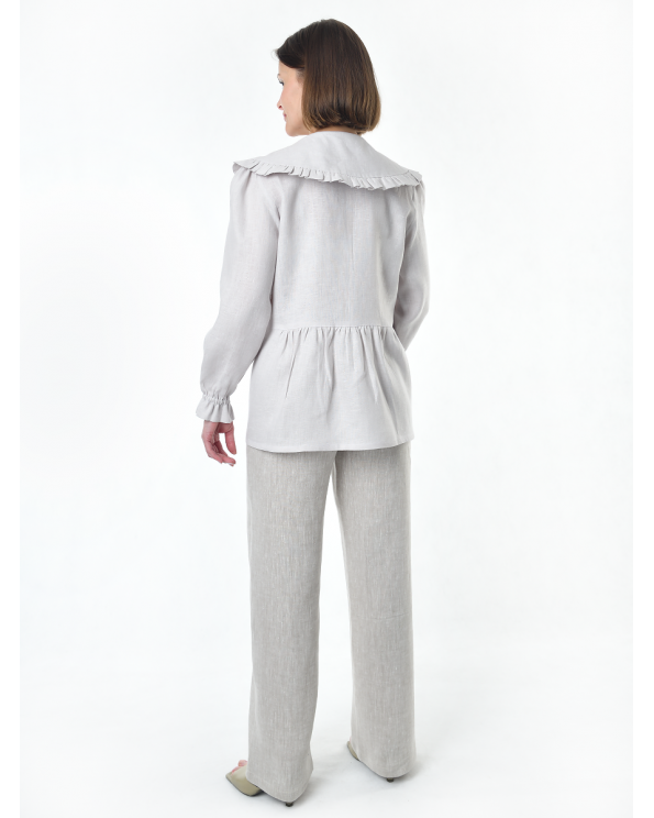 Блузка женская из льна #059, ткань светло-бежевая