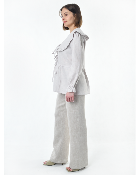 Блузка женская из льна #059, ткань светло-бежевая