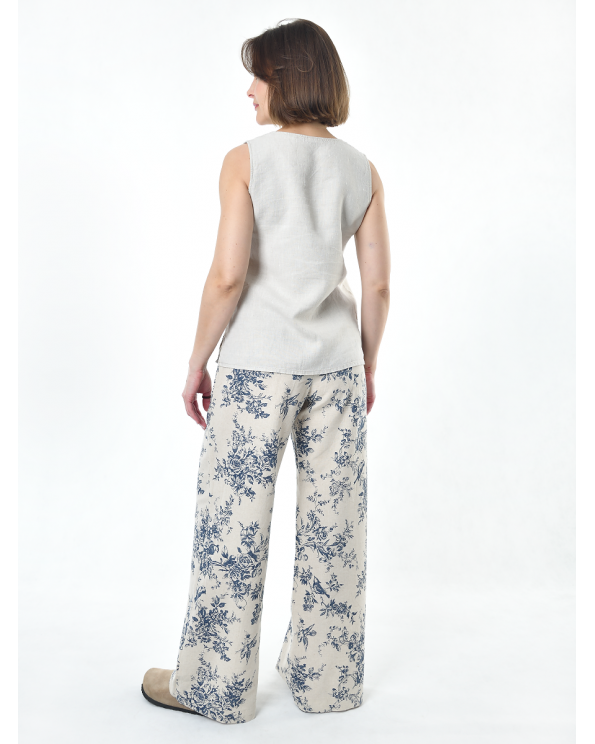 Брюки льняные женские #020, ткань "Райский сад"