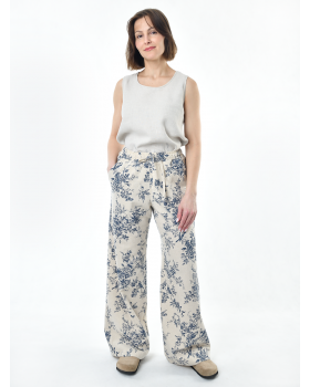 Брюки льняные женские #020, ткань "Райский сад"