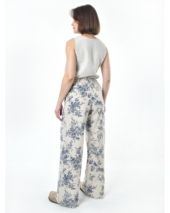 Брюки льняные женские #020, ткань "Райский сад"