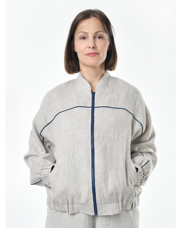 Жакет из льна женский #026, светло-серый