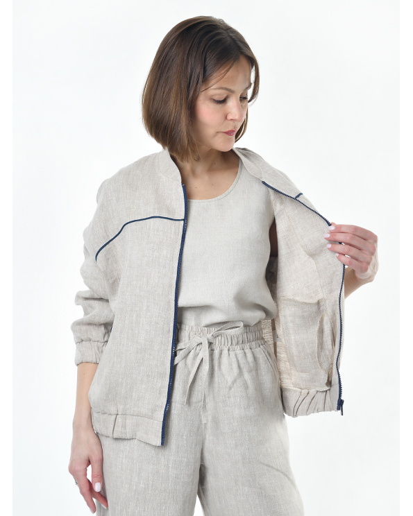 Жакет из льна женский #026, светло-серый