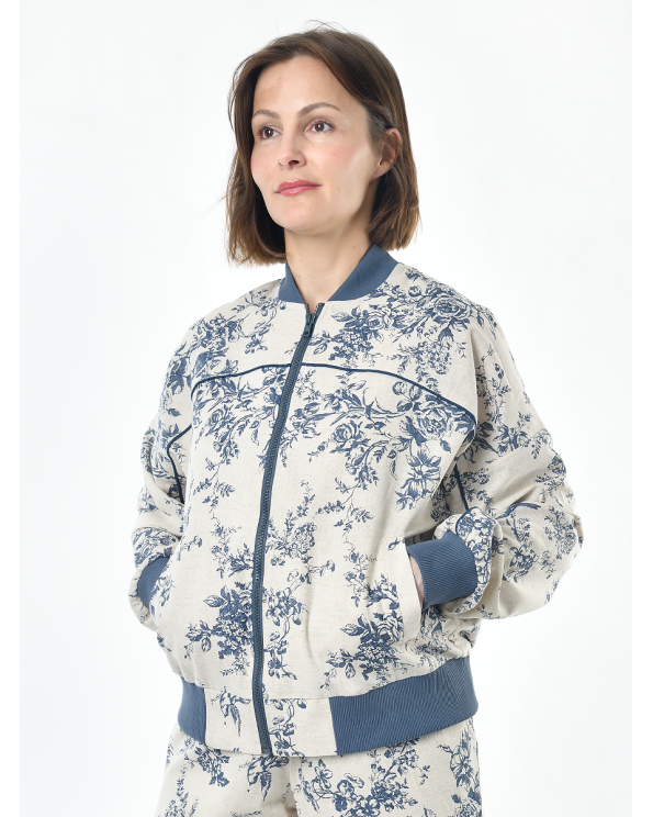 Жакет из льна женский #026, ткань "Райский сад"