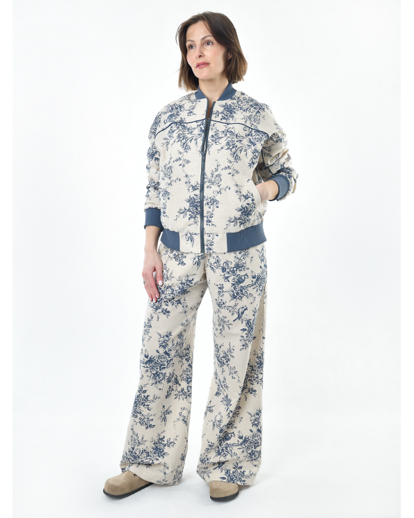 Жакет из льна женский #026, ткань "Райский сад"