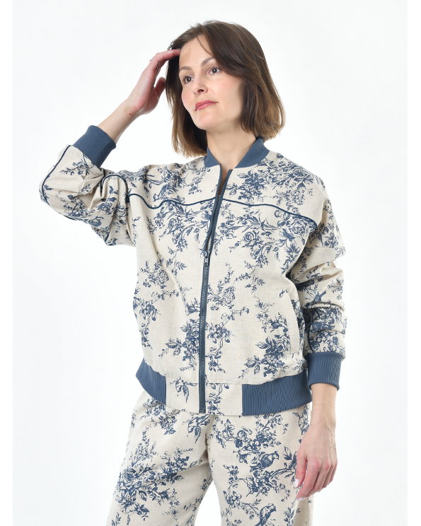 Жакет из льна женский #026, ткань "Райский сад"