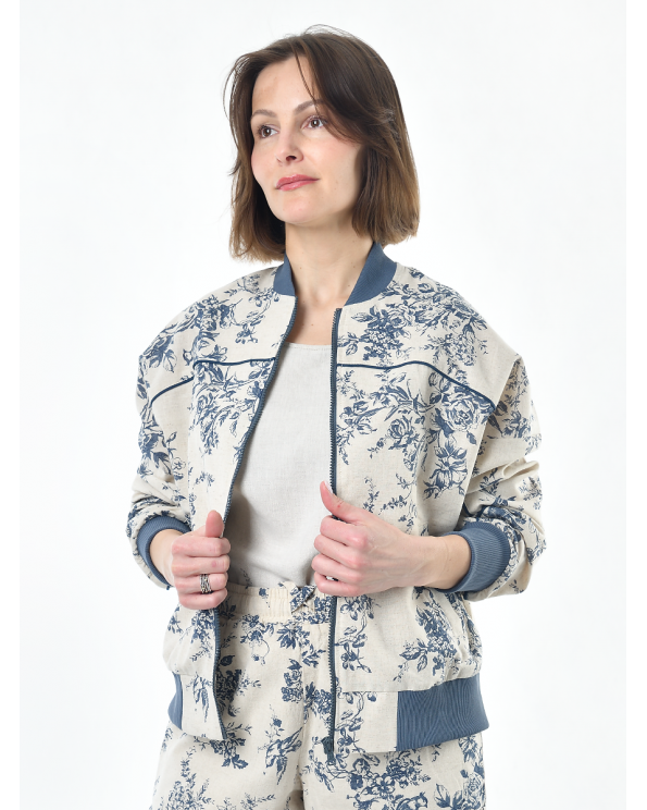 Жакет из льна женский #026, ткань "Райский сад"