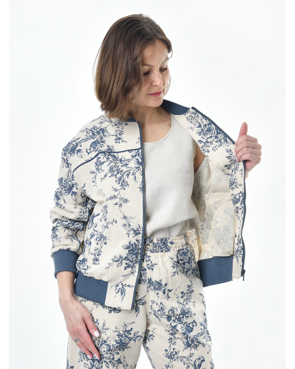 Жакет из льна женский #026, ткань "Райский сад"