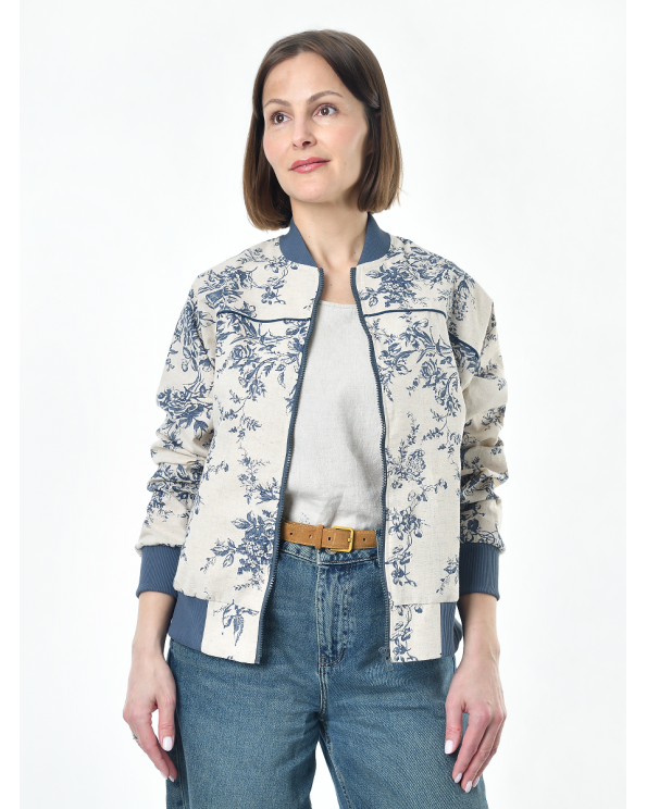 Жакет из льна женский #026, ткань "Райский сад"