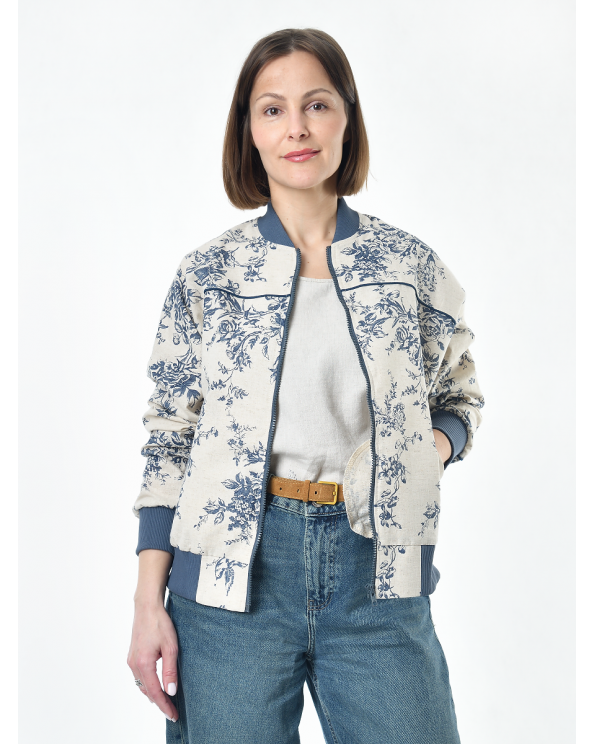 Жакет из льна женский #026, ткань "Райский сад"