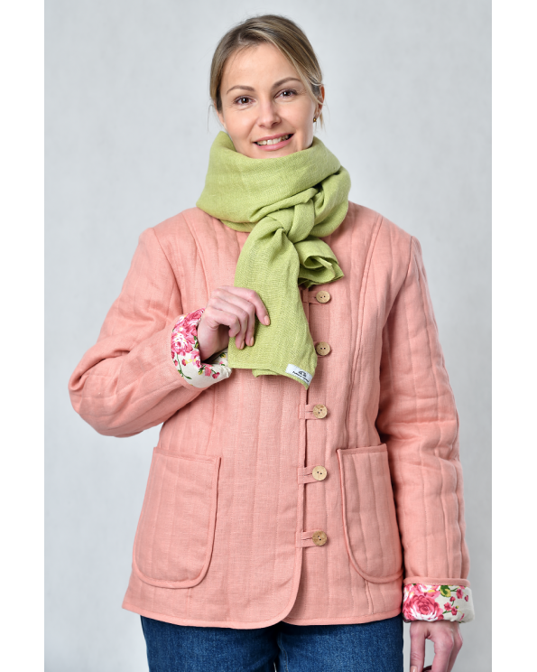 Жакет из льна женский #021, стеганый утепленный, цвет розовый