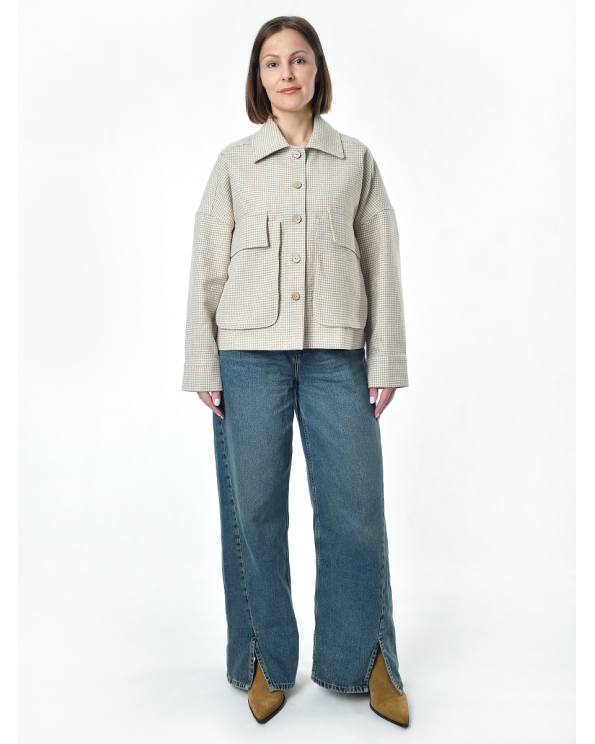 Жакет из льна женский #025, ткань "Гусиная лапка"